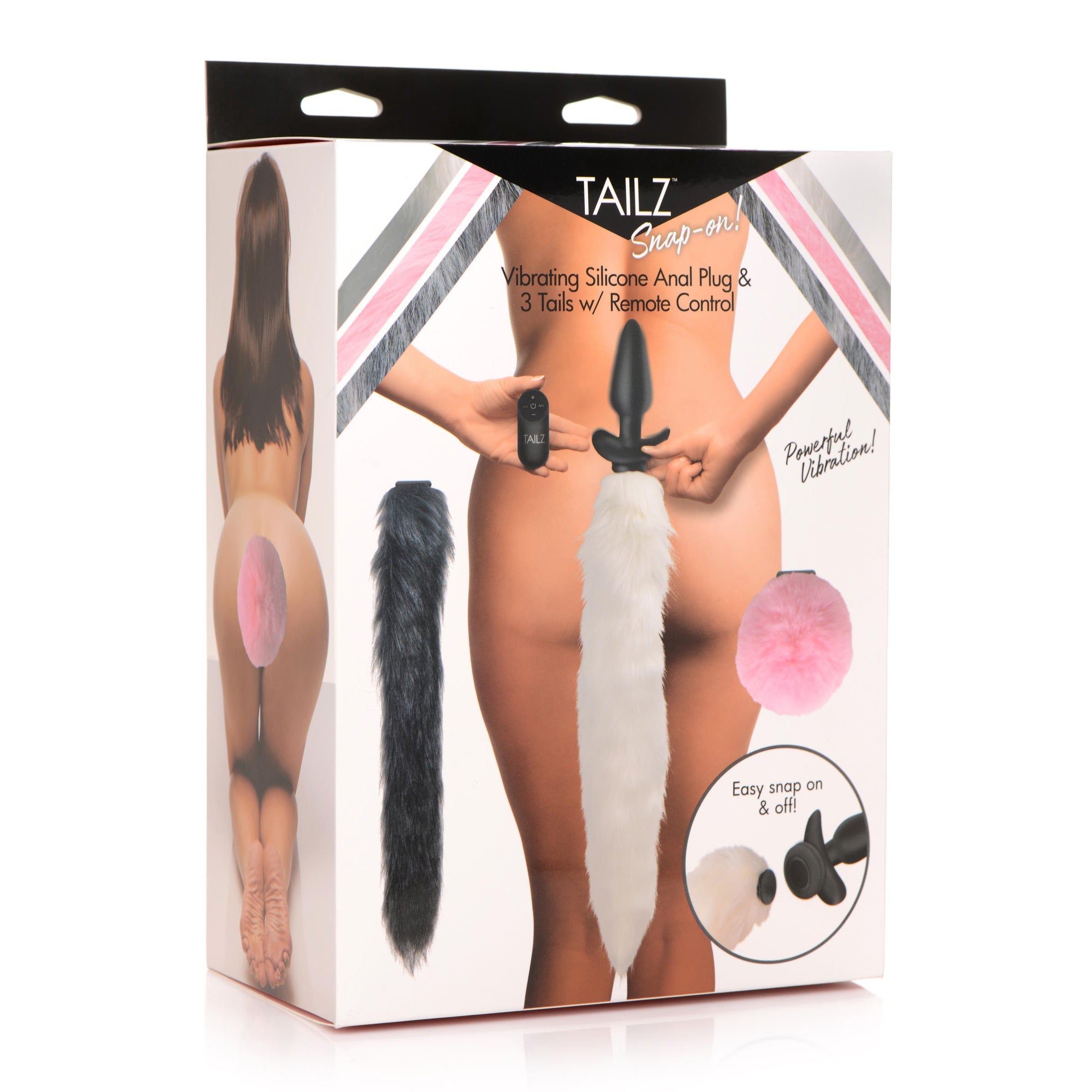 Snap-On Vibrating Silicone Anal Plug & 3 Tails w- Remote Control